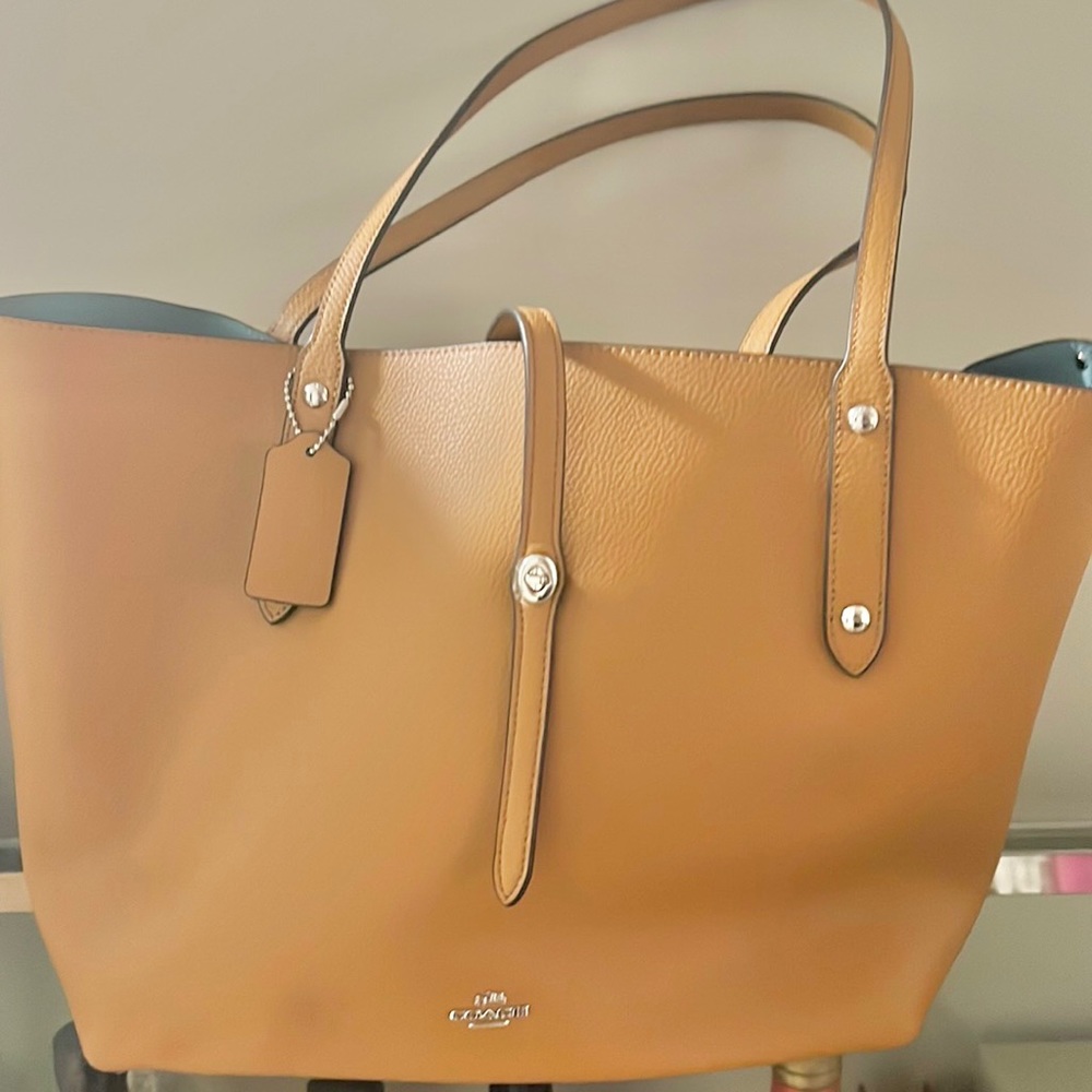 NEW/NEVER USED Coach Light Brown Leather tote Bag with inclosed zipper pouch